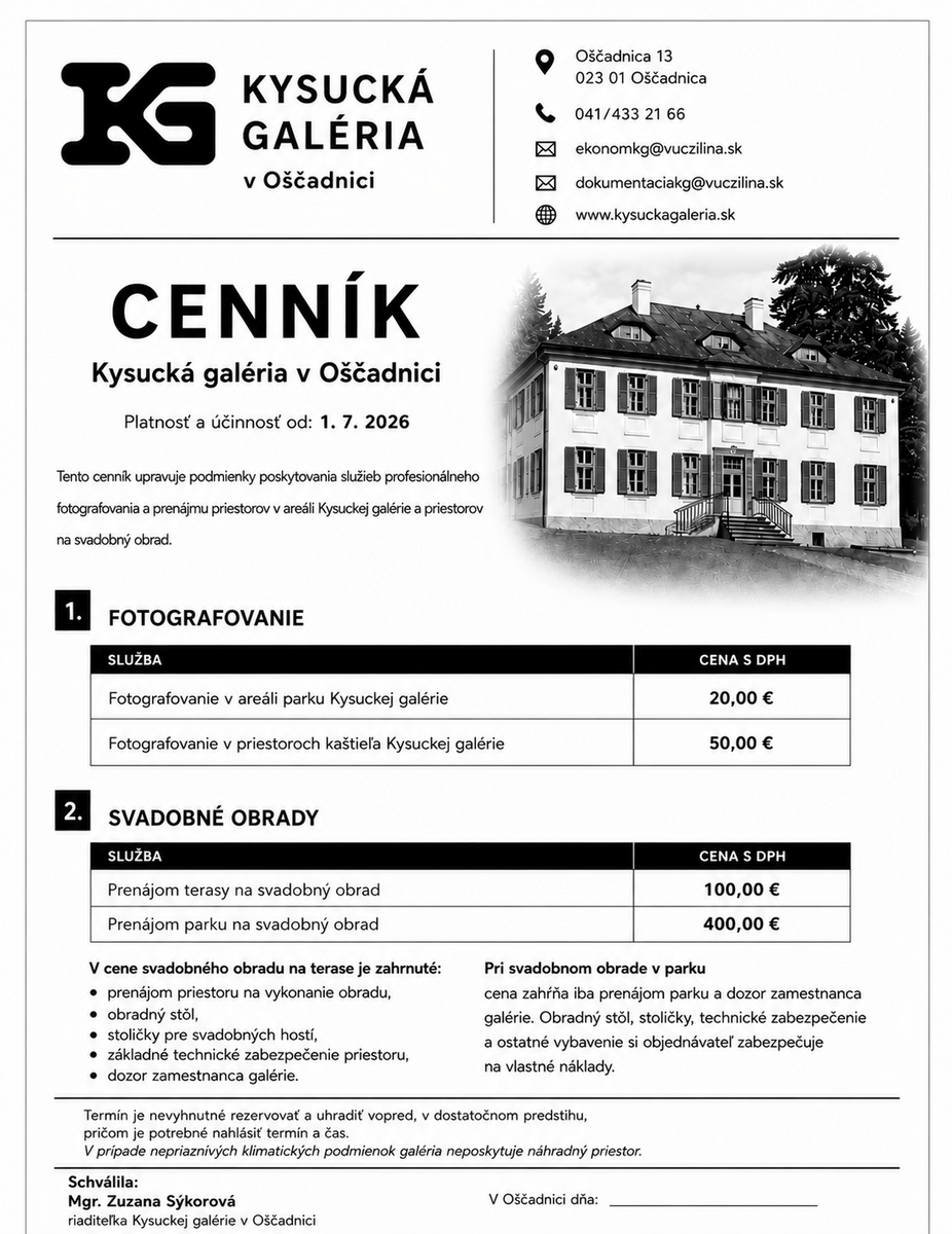 CENNÍK prenájom fotenie júl2026